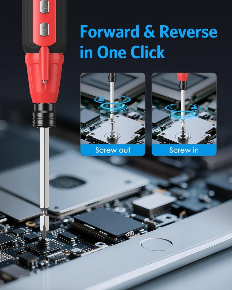 AMIR Cordless Screwdriver, Rechargeable Electric Screwdriver Sets, Portable Automatic Home Repair Tool Kit with USB Cable and LED Lights, Red - Image 5